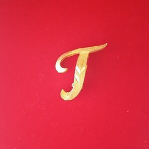 Vintage Signed Mamselle Gold Tone Initial T Brooch